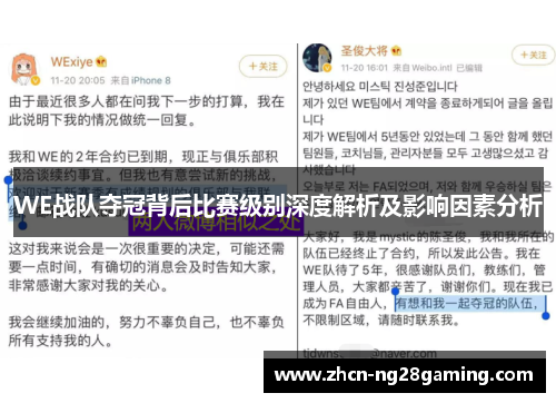 WE战队夺冠背后比赛级别深度解析及影响因素分析